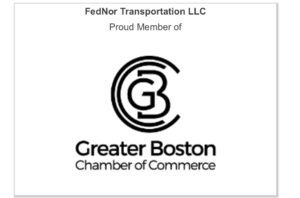 A black and white image of the logo for fednor transportation llc.