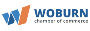 Logo of Woburn Chamber of Commerce with partial orange design.